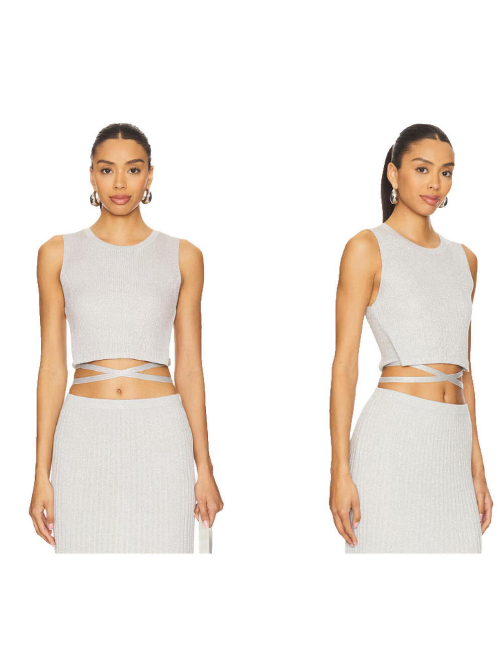 525 America Revolve Stevie Cropped Lurex Tie Tank cropped Glacier Grey S NWT $79
